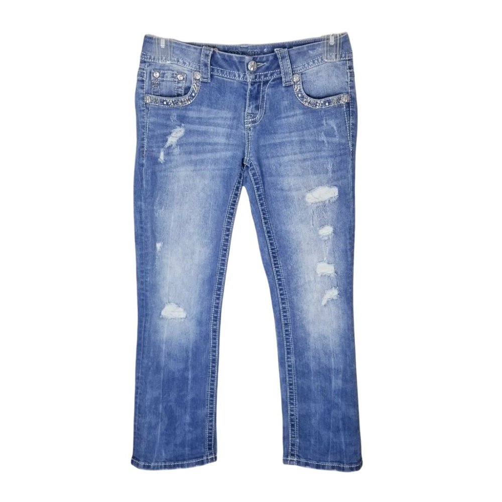 Miss Me Distressed Signature Crop Jeans Women Size 27 Style JE8433C MED 313